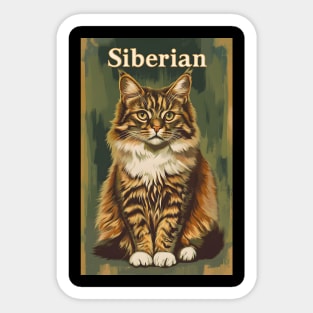 Siberian Cat Artistic Vintage Print Sticker